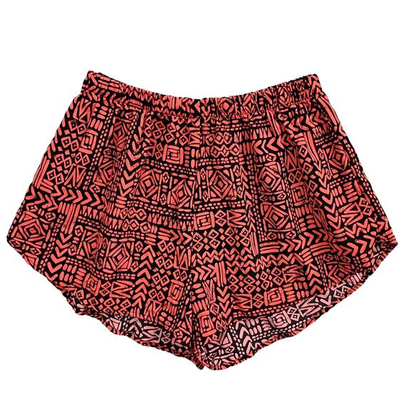 Ambiance Apparel Boho Shorts Size Large Orange and Black Elastic Waist - Picture 1 of 3